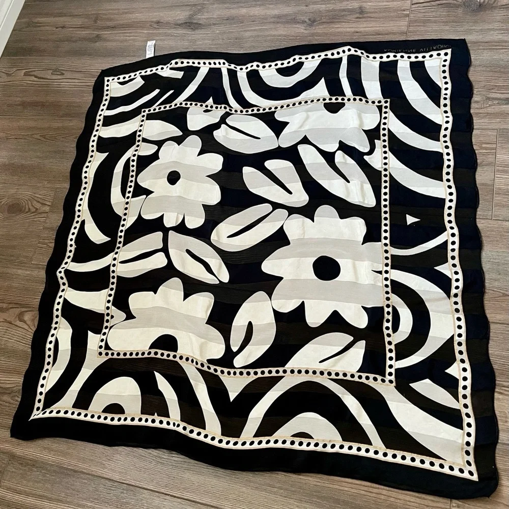100% silk Adrienne Vittadini Elegant Black and White Scarf 32/33 inch
